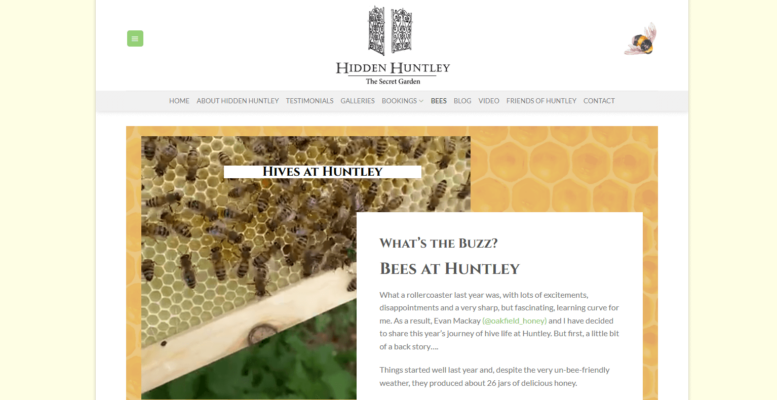 Screenshot of Hidden Huntley bee page